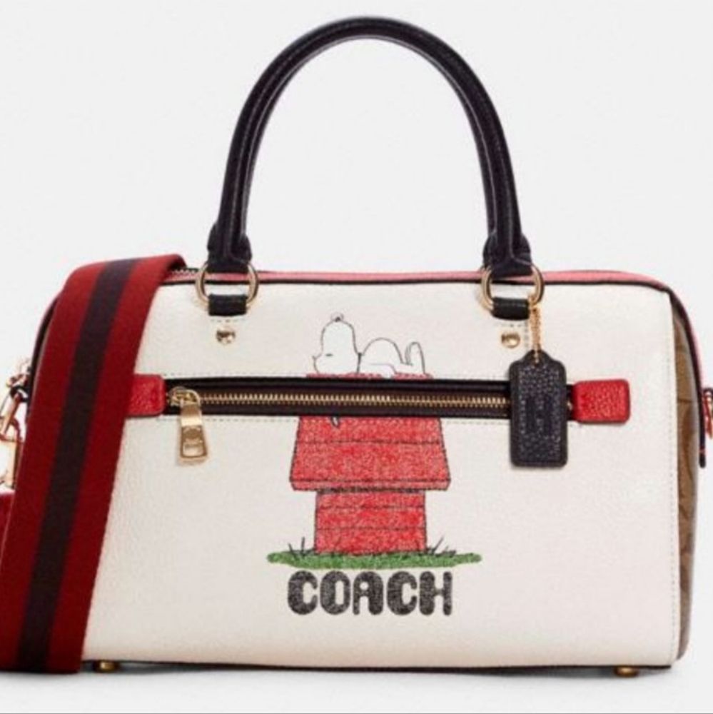 Coach X Peanut Snoopy Rowan Satchel w Snoopy NWT